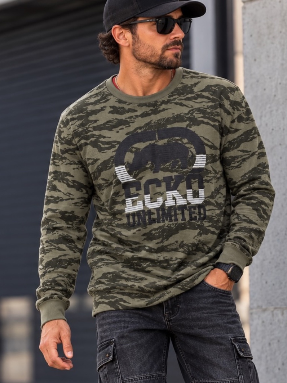 Ecko Unltd Waffle Knit Shirt Mens Size XL Green Camo Long Sleeve Base Layer